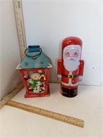 Metal Snowman Lantern & Santa Metal Box