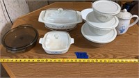 3 glass Pyrex bowls/lids, casserole dishes,