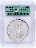 Coin 1990-S Silver Eagle Proof, ICG PR70DCAM