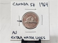 1964 Canada 5 Cents Extra WaterLine