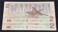 1986 Canada Two Dollar Bills