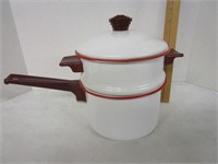 Double Boiler Red & White enamel pot