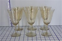 SET OF 6 VINTAGE AMBER SWIRL GLASSES