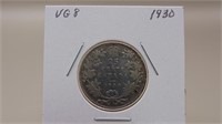 1930 Canadian 800 Silver Quarter V G 8
