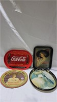 4 vintage metal coke trays