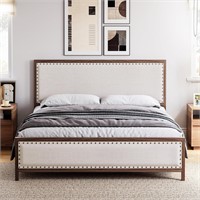 Senfot King Size Metal Bed Frame  Upholstered
