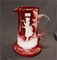 Antique Mary Gregory ruby glass jug