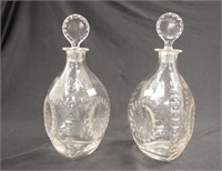 Pair George III style faceted trefoil decanters