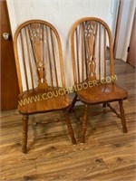 2  Solid oak Windsor style dining chairs