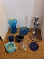 Blue Empoli Vase & Misc Blue Glassware