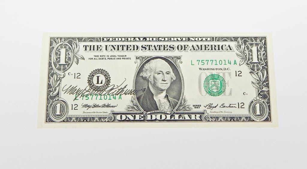 1993 $1 NOTE - MARY ELLEN WITHROW SIGNATURE