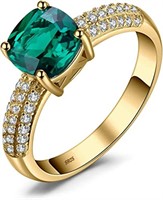 14k Gold Plated Cushion Cut 1.80ct Emerald Ring
