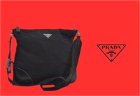 Prada Blk Microfiber/leather Crossbody Bag