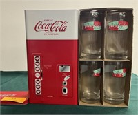 Vintage Coca-Cola Vending Tin w/ 4 - 8oz glasses