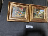 Rooster and hen oil paintings.