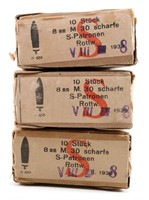 WWII GERMAN M.30 8MM SCHARFE AMMO LOT OF 3