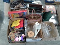 Pallet--purses, glass, toys, baskets, misc