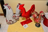 Set of 3 Metal Roosters (2 are 15" t) - very nice