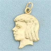 Engravable Girl Silhouette Pendant in 14K Yellow G