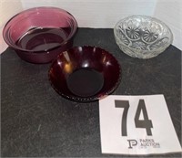 Assortment of Purple Glass Bowls (3 Pieces)
