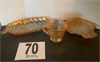 Assortment of Believed To Be Carnival Glass (3