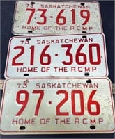 Three 1973 Saskatchewan License Plates.