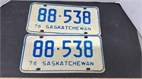 Set of 1976 5 Digit Saskatchewan License Plates.