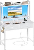 Furologee Small White Computer Desk With Power