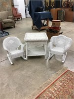 Kids Wicker Rocking Chairs and Table Lot of 3