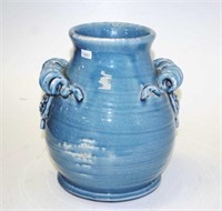 Chinese twin handle bulbous ceramic vase
