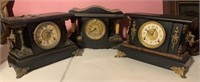 3 Antique Architectural Ebonized Mantel Clocks