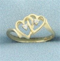 Diamond Double Heart Ring in 14k Yellow Gold