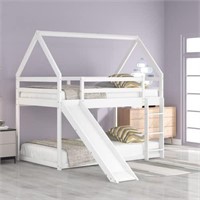 Twin Size Bunk Bed w/ Slide and Ladder White