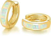 14k Gold-pl. White Opal Huggie Earrings