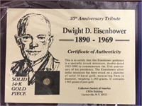 Dwight D Eisenhower Solid 14 K Gold Piece