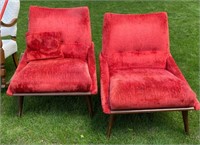 2 Retro Red Crushed Velvet 70's Chairs