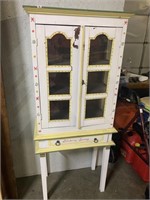 WOODEN CABINET WITH GLASS DOORS AND DRAWER