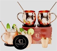 NEW SET (4) COPPER MOSCOW MULE MUGS SET w/ EXTRAS