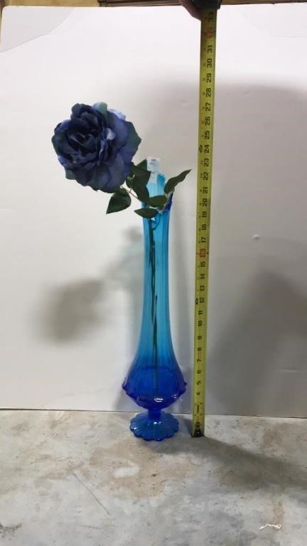 Tall glass blue vase