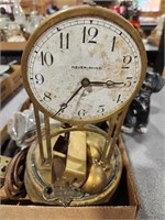 Old clock, dog, cabinet light, misc metal pcs