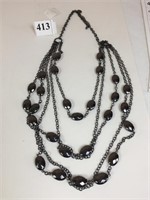 5 STAND BLACK NECKLACE W/ OVAL STONES