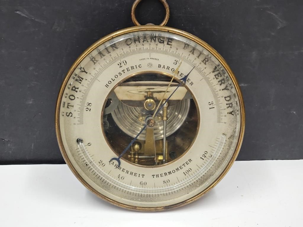 Antique Brass Barometer  6 1/2" wide