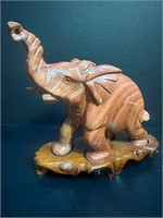 Vtg. Stone Carved Elephant on Wood Stand