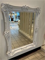 Antique White Wood Frame Beveled Wall Mirror