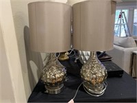 20 “ PAIR OF MERCURY GLASS LAMPS W/ TAUPE SHADES