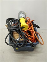 trouble light, extension cord and tool belt
