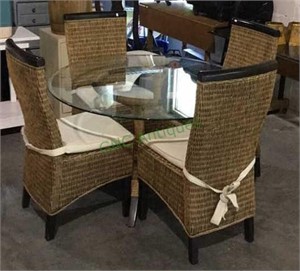 Very nice glass top table with wood and rattan
