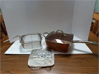 Copper chef square skillet with fry basket like