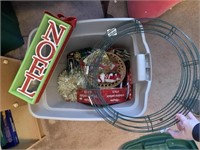 CHRISTMAS DECORATIONS IN TOTE WITH LID