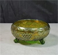 Pretty green carnival glass footed dish